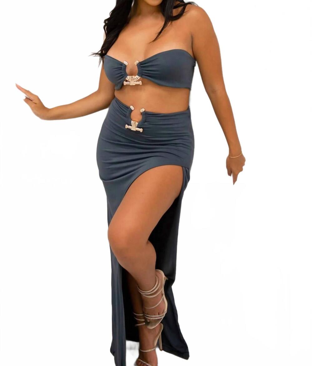 NEW LA SEDUCTION summer in paradise maxi skirt set in grey